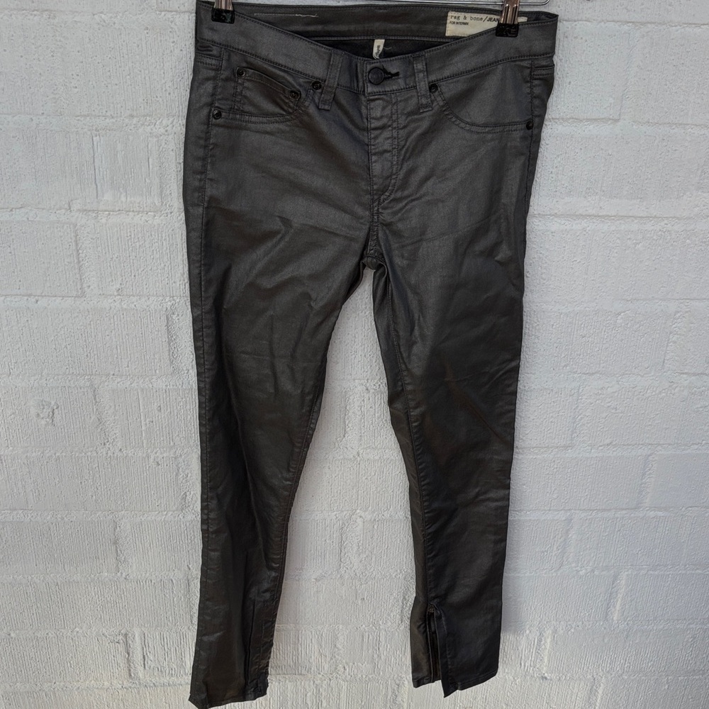 Rag & Bone by INTERMIX Metallic Bottom Zipper Ankle Low Rise Pants sz 28